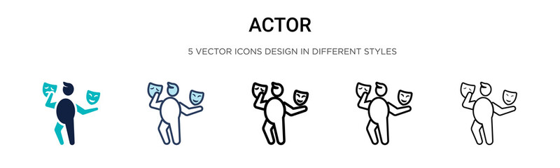 Actor icon in filled, thin line, outline and stroke style. Vector illustration of two colored and black actor vector icons designs can be used for mobile, ui, web