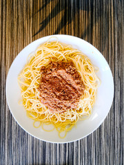 tasty Pasta Bolognese on the table