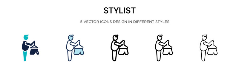 Stylist icon in filled, thin line, outline and stroke style. Vector illustration of two colored and black stylist vector icons designs can be used for mobile, ui, web