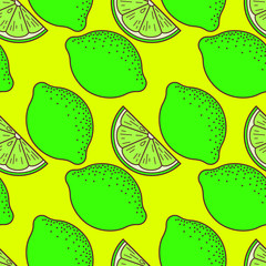 Key lime fruit seamless pattern. Vector illustration