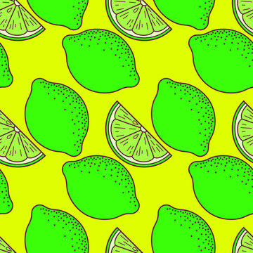 Key Lime Fruit Seamless Pattern. Vector Illustration