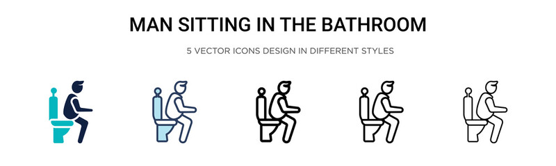 Man sitting in the bathroom icon in filled, thin line, outline and stroke style. Vector illustration of two colored and black man sitting in the bathroom vector icons designs can be used for mobile,