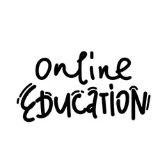Online education hand drawn lettering. Template for logo, banner, poster, flyer, greeting card, web design, print design. Vector illustration.