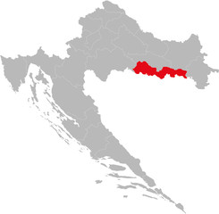 Obraz premium Brod-Posavina county highlighted on Croatia map. Light gray background. Perfect for Business concepts, backgrounds, backdrop, sticker, chart, presentation and wallpaper.