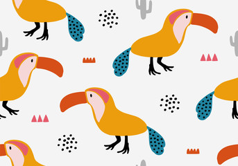 Baby background with parrot, seamless summer animal pattern.