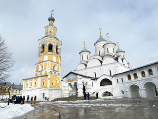 Vologda, Russia, ancient Spaso-Prilutsky monastery in Vologda in early spring in cloudy day