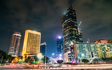 Night panorama of Jakarta, the capital of Indonesia