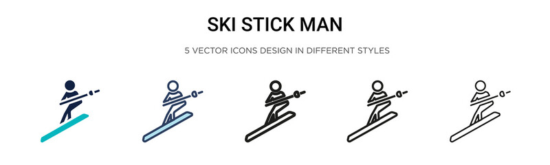 Ski stick man icon in filled, thin line, outline and stroke style. Vector illustration of two colored and black ski stick man vector icons designs can be used for mobile, ui, web