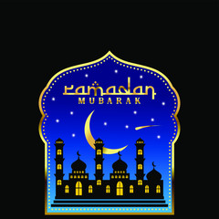 ramadan mubarak with ornament and mosque half moon vector background