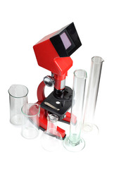 Microscope and medical devices on a white background