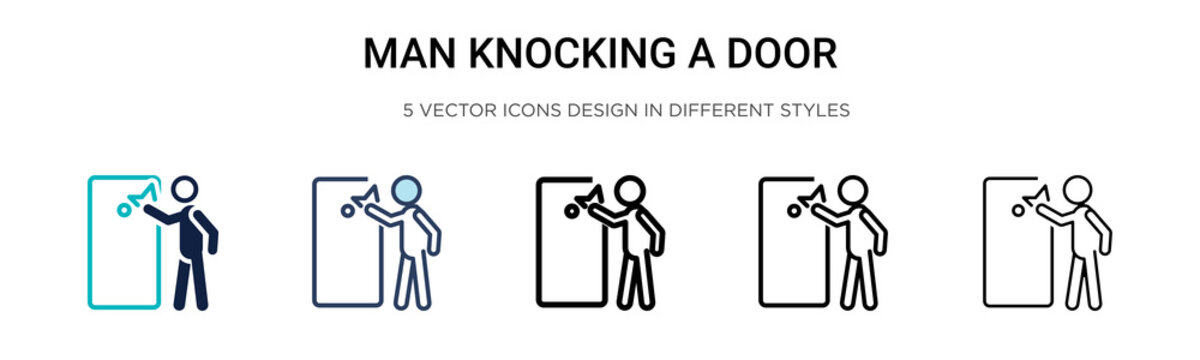 Man Knocking A Door Icon In Filled, Thin Line, Outline And Stroke Style. Vector Illustration Of Two Colored And Black Man Knocking A Door Vector Icons Designs Can Be Used For Mobile, Ui, Web