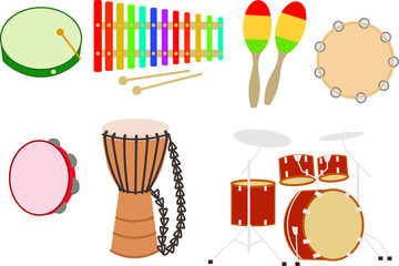 Set percussion instrument. Drums. Musical instrument. Vector musical instruments.
