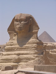 Egypt. Sphinx at pyramid complex of Giza