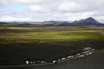 Myvatn / Iceland - August 30, 2017: Landscape view from volcano Hiverfjall, Iceland, Europe