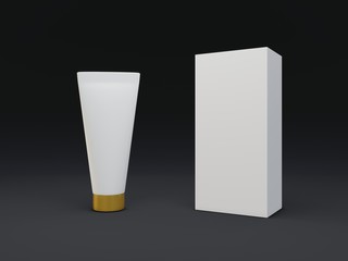 Cosmetic Tube with Box Packaging Mockup. 3d rendering.