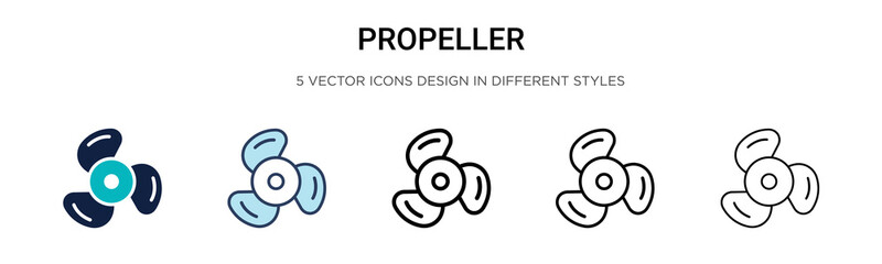 Propeller icon in filled, thin line, outline and stroke style. Vector illustration of two colored and black propeller vector icons designs can be used for mobile, ui, web - obrazy, fototapety, plakaty
