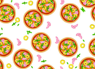 pizza pattern drawing background. Junk food seamless hand drawn for wrapping and decoration print