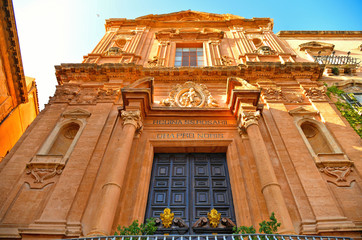 View of old buildings and church baroque facades in the historical part of Agrigento in Sicily, Italy