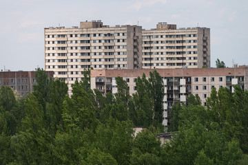 16-story houses in abandoned ghost town Pripyat in Chernobyl zone