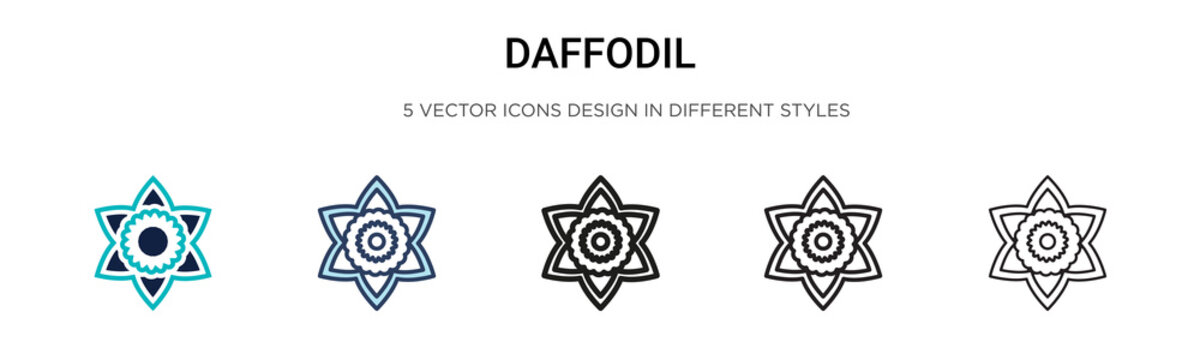 Daffodil icon in filled, thin line, outline and stroke style. Vector illustration of two colored and black daffodil vector icons designs can be used for mobile, ui, web