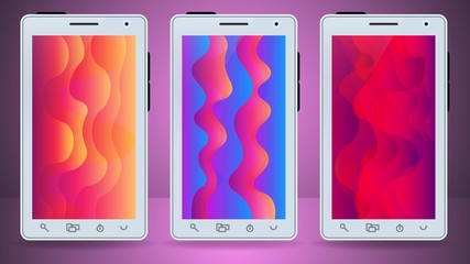 Set of colorful abstract wallpapers. Vector templates, flow shapes.