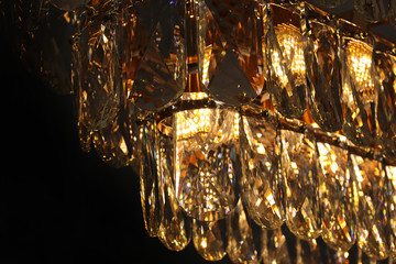 Close up detail of crystal pendant chandelier, Beautiful ceiling lighting for interior design