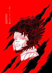 Girl illustration art. Colorful Abstract Background Pattern, Landing Page, Social Media Story, and Print Material. Vector character