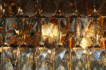 Close up detail of crystal pendant chandelier, Beautiful ceiling lighting for interior