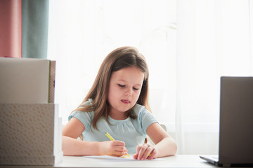 An Outbreak Of Coronavirus. Girl watch online drawing lesson.