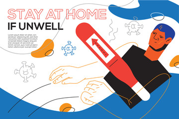 Stay at home if unwell - flat design style banner