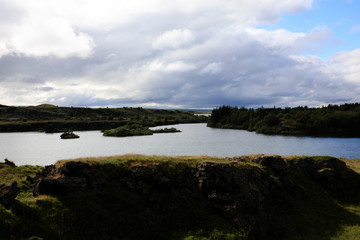 Myvatn / Iceland - August 30, 2017: Lake Myvatn area, Iceland, Europe