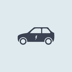 Electric car with electric sign in flat simple style on white blue background