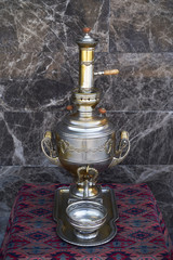 Obraz na płótnie Canvas Samovar, russian tea pot. Vintage samovar on marble background