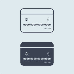 bank credit or debit card in flat simple outline style on white blue background. concept finance. vector symbol