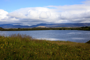 Myvatn / Iceland - August 30, 2017: A view of lake Myvatn, Iceland, Europe