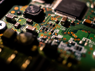 close up of computer circuit board