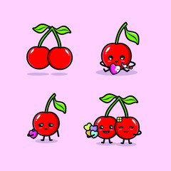 Cute Cherry Fruit Mascot Vector