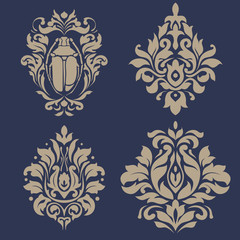 Vector set of damask ornamental elements. Elegant floral abstract elements for design.