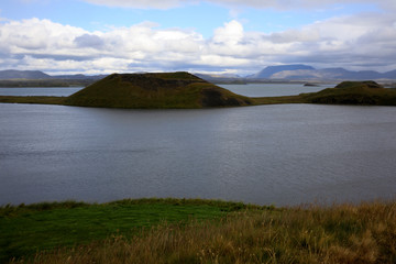 Myvatn / Iceland - August 30, 2017: A view of lake Myvatn, Iceland, Europe