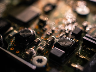 close up of computer circuit board