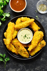 Crispy fried breaded chicken breast strips