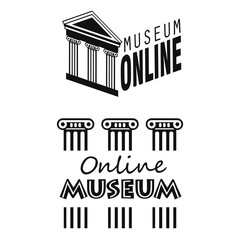 set of inscriptions Museum online. two black-and-white versions of the inscription with elements of Greek architecture. can be used as an icon. stock vector illustration. EPS 10.