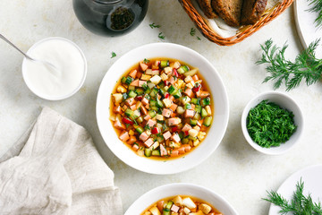 Cold russian soup Okroshka