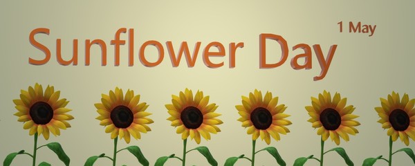 Banner with sunflowers. International Sunflower Day. Yellow flowers. 3d sunflower.