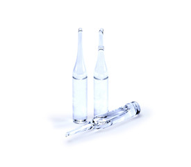 glass ampoules with medicine isolated on white background
