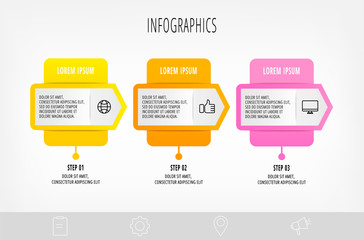 Infographics with 3 elements with arrows. Vector concept of three business options to choose from. Modern design for flowchart, timeline, web, graph, presentation