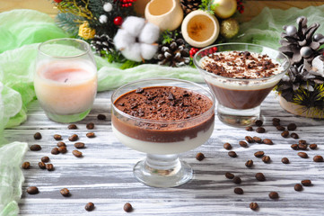 Dessert chocolate panna cotta on the table