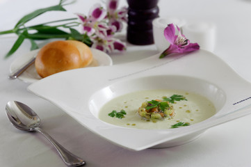 salmon cream soup served with parsley