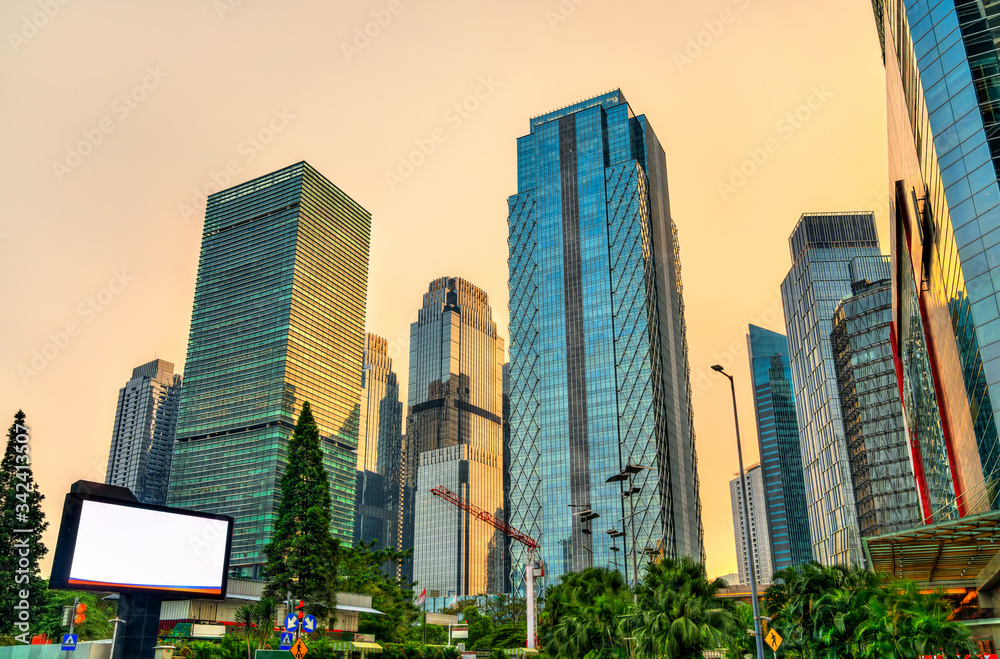 Poster central business district of jakarta. the capital of indonesia