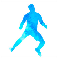  white background, silhouette of a blue watercolor athlete